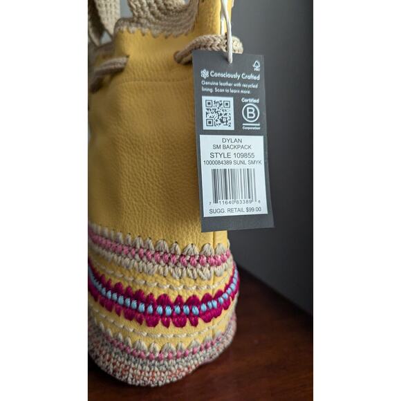 The SAK Striped Leather Crochet Backpack Yellow Seminyak Bag Purse Boho Dylan main image 4